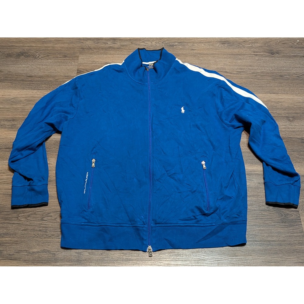 Polo Ralph Lauren Performance Mens 2XB Blue Full Zip Track Jacket Side Stripe